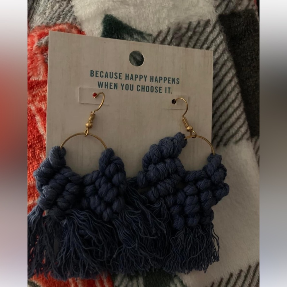 Macramé blue earrings, NWOT
